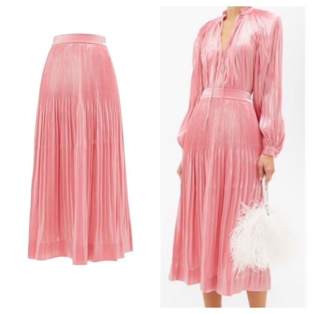 Rhode / Farrah Pleated Lamé Midi Skirt Rose Pink Shimmer Size 6